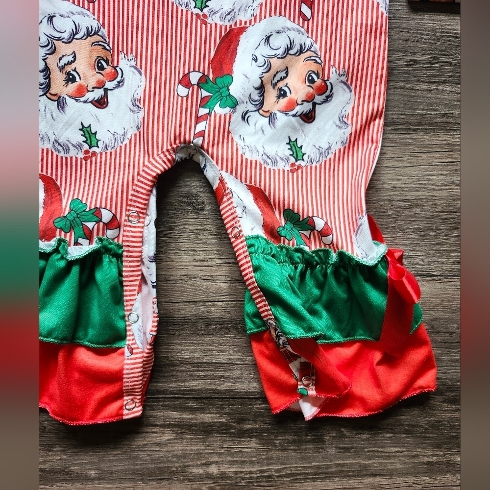 Boutique 2t Festive Santa Striped Ruffle Romper - Picture 3 of 5